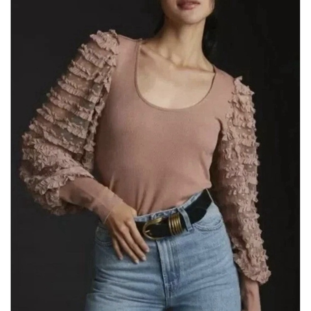 Anthropologie Dolan Dusty Rose Ruffle Balloon Puff Sleeve Top XS Statement